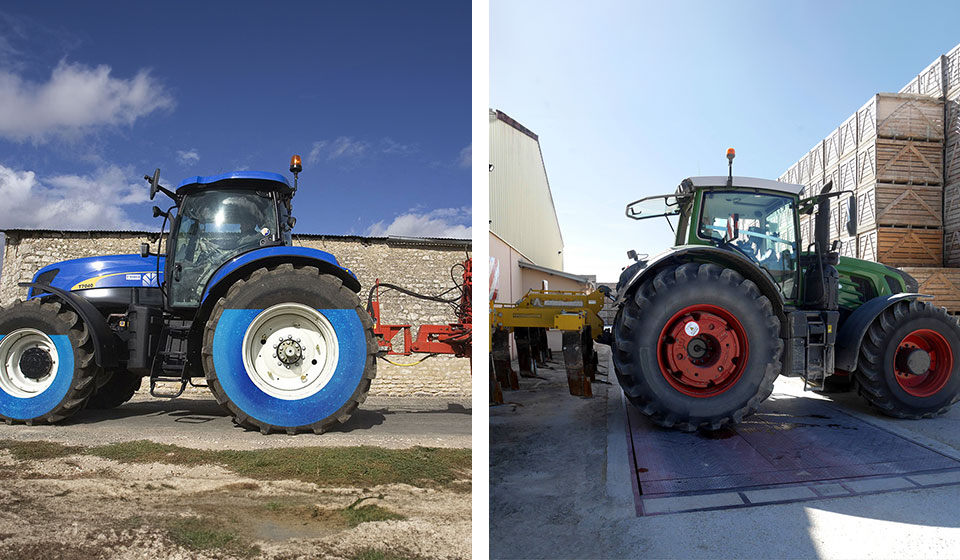 Lastrado de los neumáticos de tractor frente a contrapesos en las ruedas