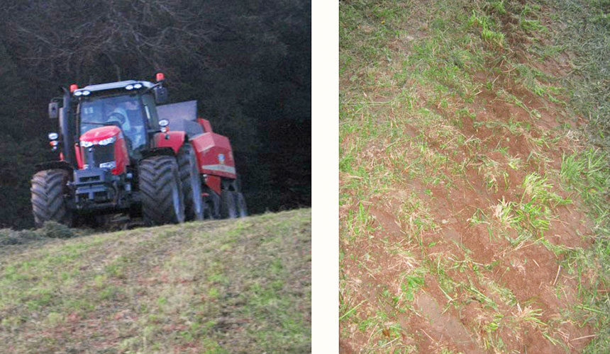 Arranque de plantas y degradación del suelo en parcelas en pendiente con neumáticos malos