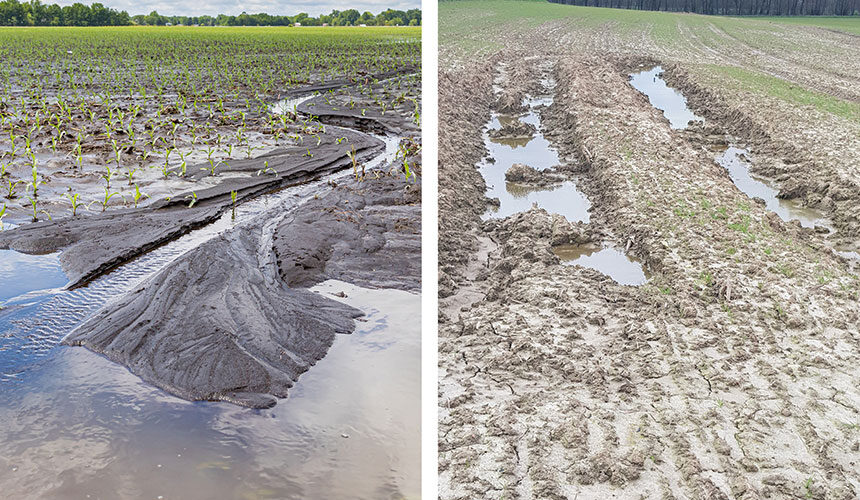Estancamiento de agua y escorrentía en tierras arcillosas