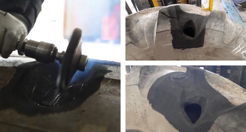 Reparación en caliente de los neumáticos de tractor