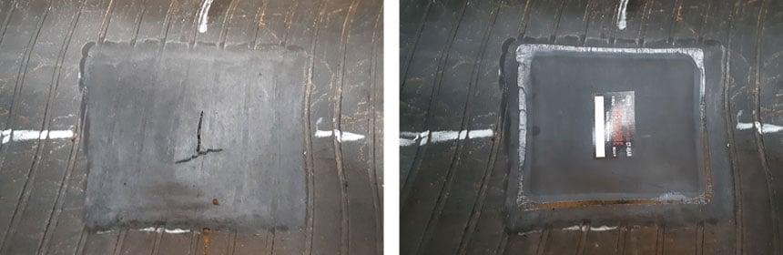 Reparación en frío con la colocación de un parche en el interior de la carcasa
